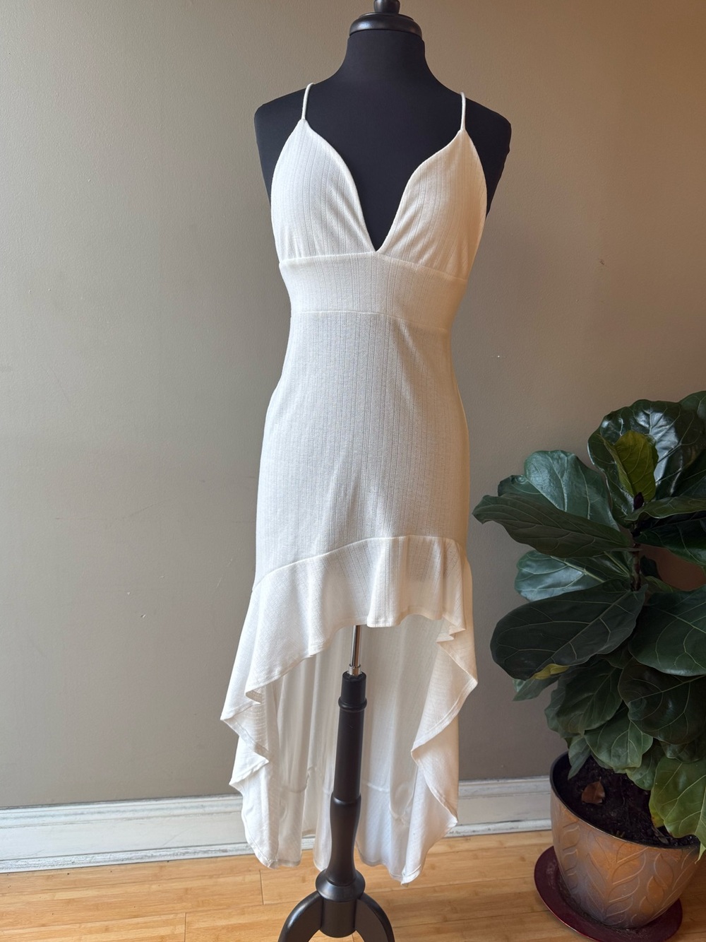 Go Couture Ivory High-Low Ruffle Slip Dress